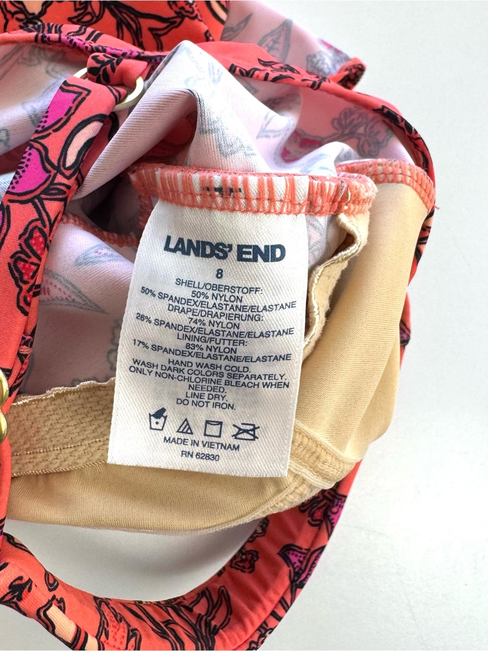 Lands End Women’s Sz 8 One Piece Swimsuit Wrap Ruched Dress Coral Paisley Floral - Picture 7 of 10
